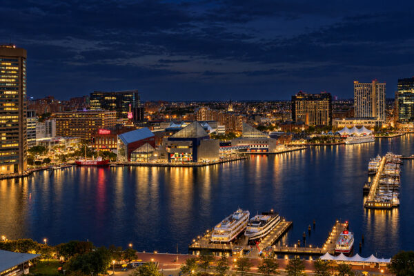 Baltimore Inner Harbor Under Midnight Skies